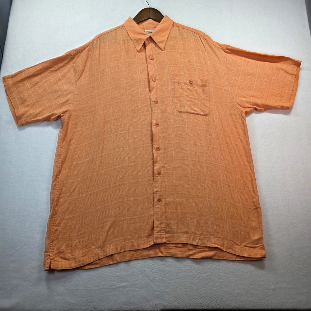 Saddlebred Men's Washable Linen Blend Shirt‎ 2XLT Tall Peach Check Button Up